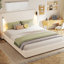 Très grand lit, cadre de lit, beige, rembourrage à oreilles haut, lampe de lecture réglable, mousse douce, sans sommier, tête de lit à oreilles facile à installer, assemblage simple