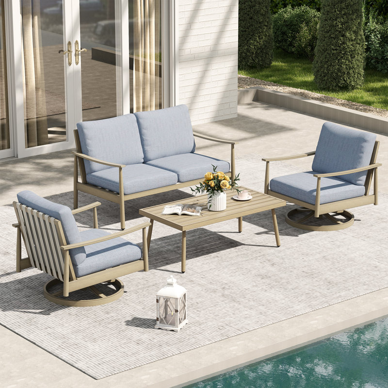 Mariene 5 - Person Patio Conversation Set with Cushions, Blue, Brown