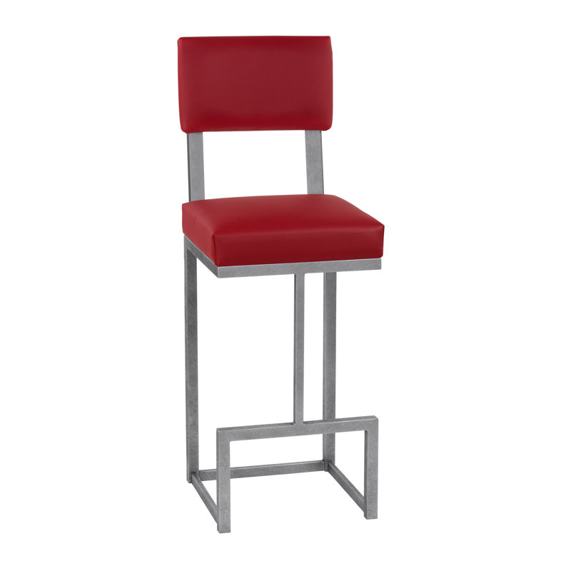 Adele Lawton Upholstered Bar Stool in Hand Powder-Painted Finish, Lustrous Siver White, Licorice Black