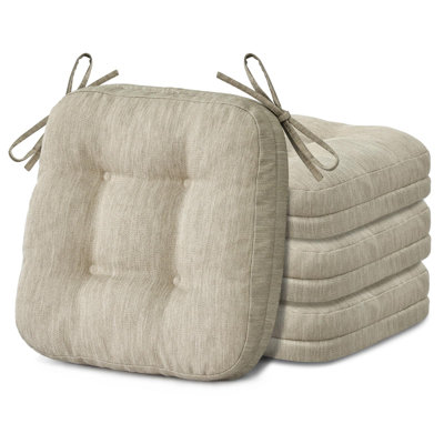 Chair Cushions For Dining Chairs 4 Pack, Tufted Memory Foam Kitchen Seat Cushions, Non-Slip Chair Pads With Ties, Beige, Set Of 4