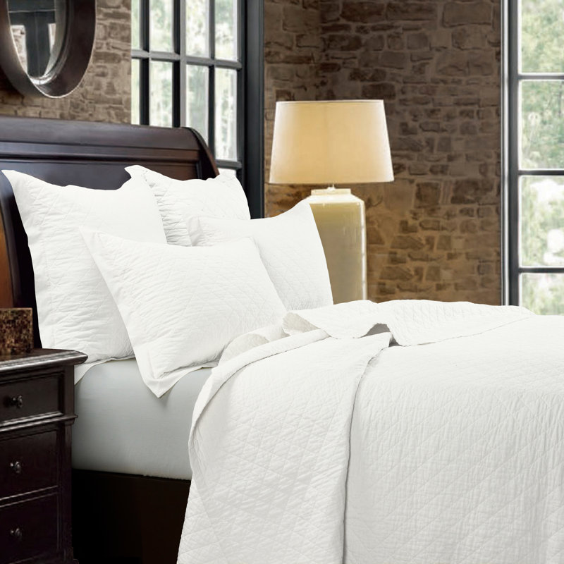 Ensemble de courtepointe 3 pièces Diamond Linen, Blanc rétro, Courtepointe pour très grand lit et 2 très grand