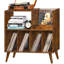 Grande armoire de rangement pour platine vinyle de style campagnard pouvant contenir plus de 300 disques vinyles, avec espace de rangement et pieds en bois massif.-422439689