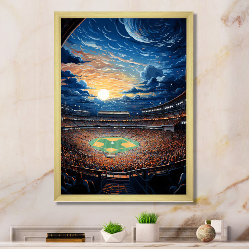 «Stadium In Spotlight At Night II - Cityscapes», reproduction d'art sur toile, H 40 po x l 30 po x P 1,5 po, Encadrement doré