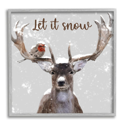 Let It Snow Winter Bird Percher Deer Antler