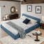 Grand lit plateforme tapissier avec tissu chenille-915300485