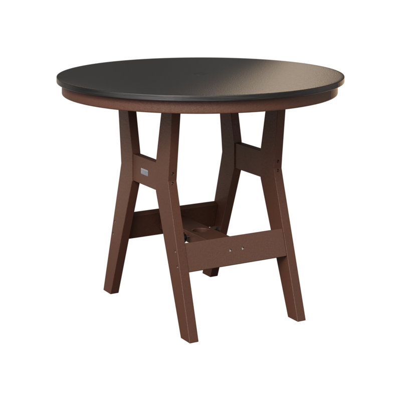 Harbor Outdoor Round Bar Table, Chocolate Brown, 35.5" H x 38" W x 38" D, Hammered Top Black