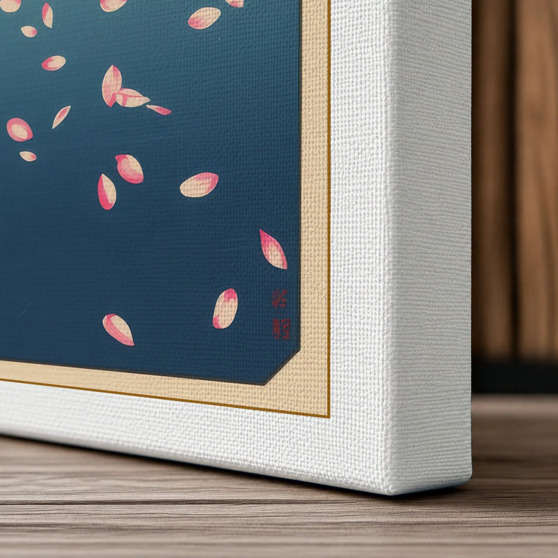 Moonlit Cherry Blossom Japandi - Wrapped Canvas, 18x12 - 45.7 x 30.5 cm, White Border