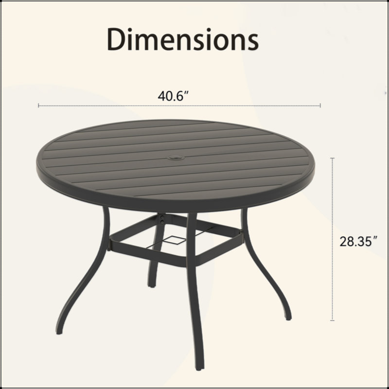 Outdoor Round Patio Dining Table For 4-6, All Weather Metal Dining Table With Umbrella Hole For Deck Lawn Garden Backyard