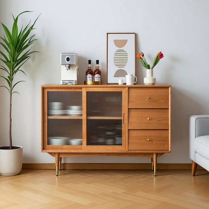 Buffet de rangement multifonctionnel en bois massif, 33.46" H x 47.24" W x 15.74" D