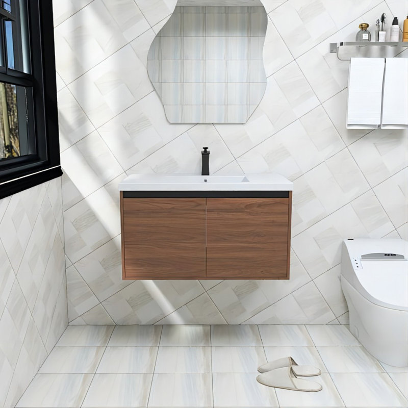 Meuble-lavabo mural simple 36 po avec comptoir en résine brun