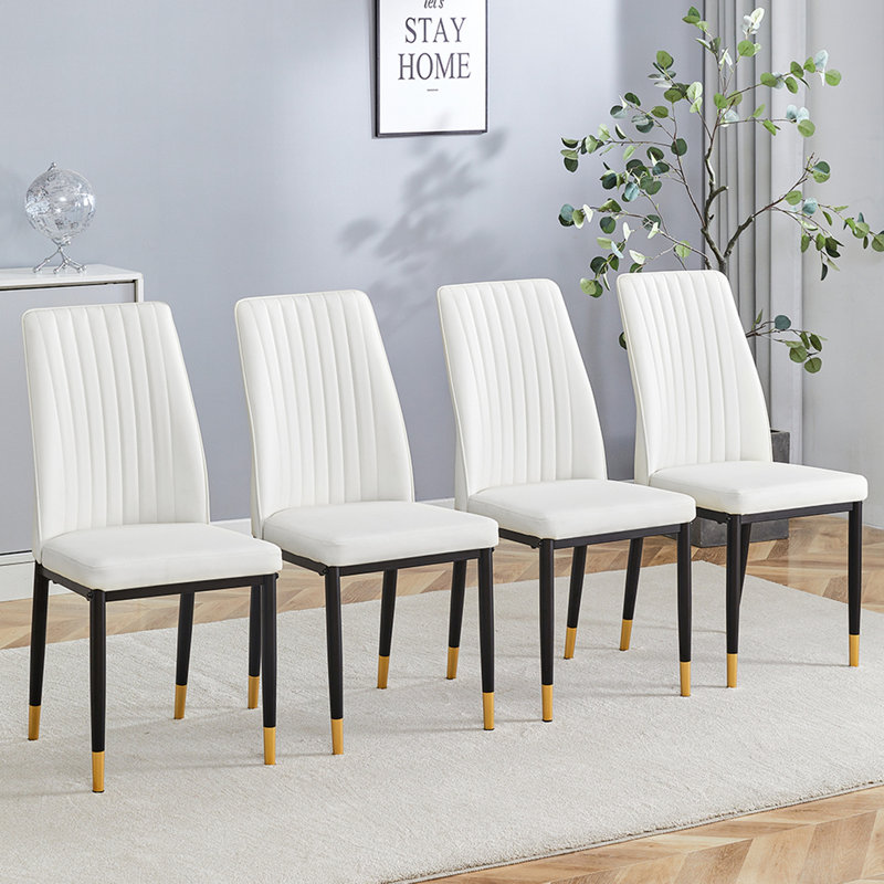 Ensemble de 4 chaises de salle à manger modernes en polyuréthane blanc avec dossier haut et pieds en métal chromé