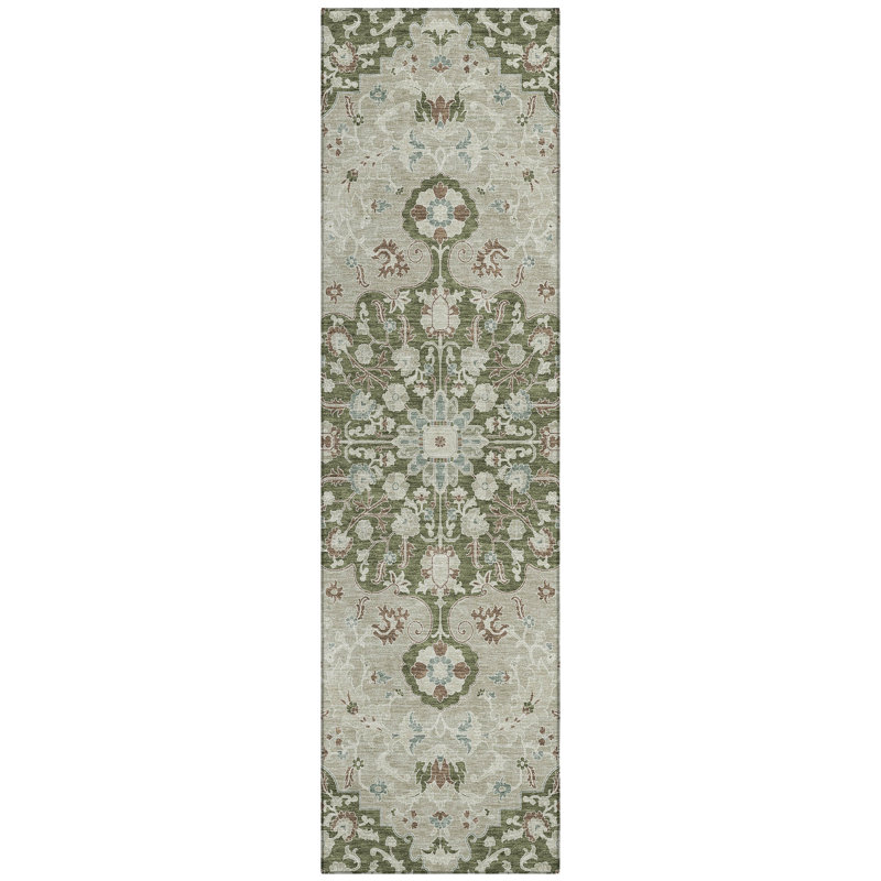 Machine Washable Indoor/Outdoor Chantille ACN2463 Traditional Rug, 2'3" x 7'6" Runner, Olive