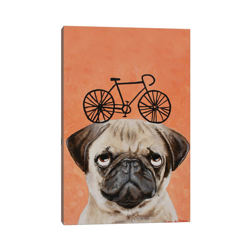Carlin avec bicyclette par Coco De Paris - impression d'art graphique, H 48 po x l 32 po x P 1,5 po, Toile tendue