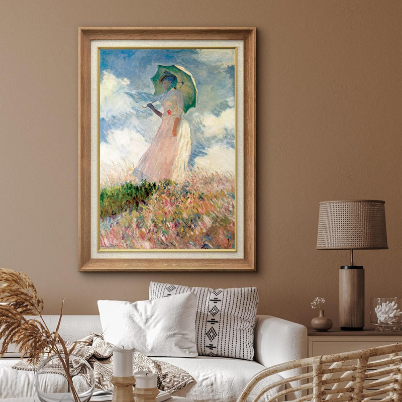 Célèbre œuvre d'art «Femme avec parasol, faisant face à la gauche» par Claude Monet, impression sur toile, Encadré naturel
