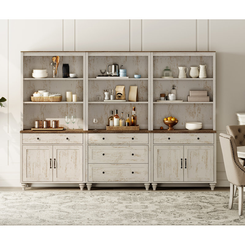 Ennia Solid and Manufactured Wood Dining Hutch, Rustic White