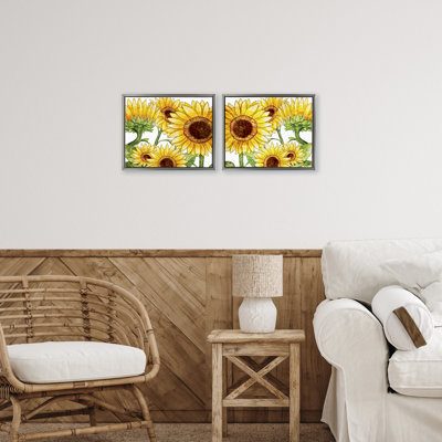Ensemble de cadres flottants 2 pièces, tournesols chauds, par Kim Allen