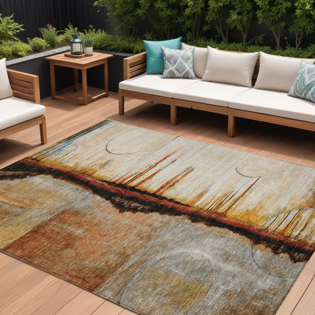 Bungalow Rose 8' X 10' Rust And Charcoal Abstract Washable Indoor ...