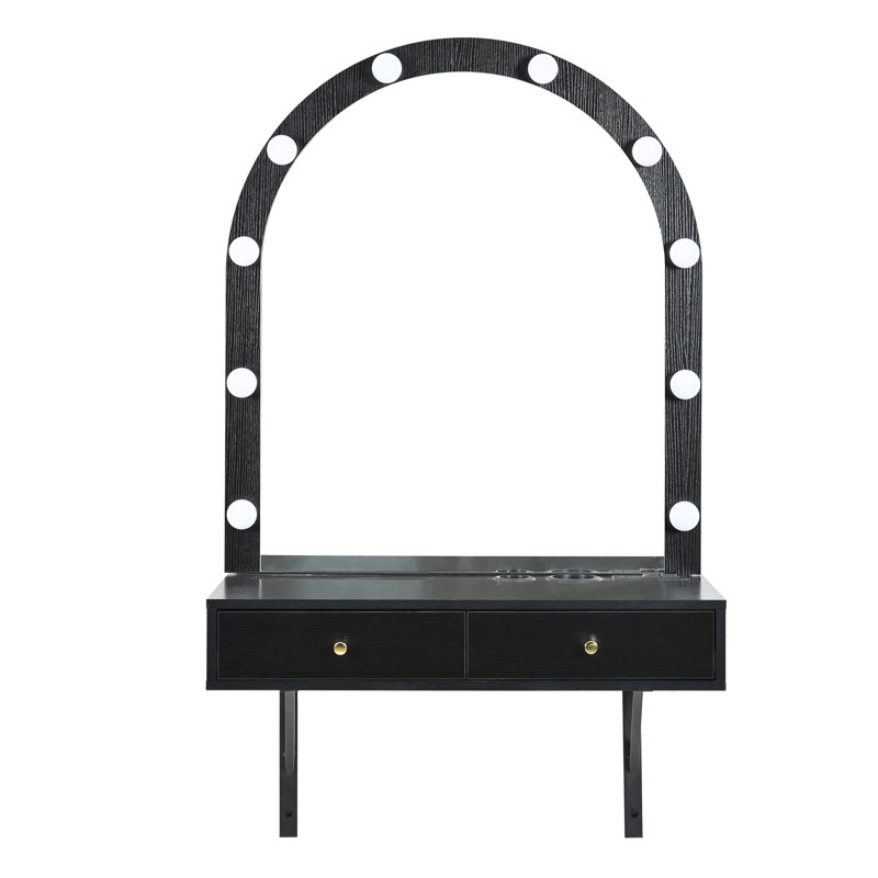 Coiffeuse ajustable 3 couleurs - noire, avec un grand miroir de rangement et des lumières, Noir