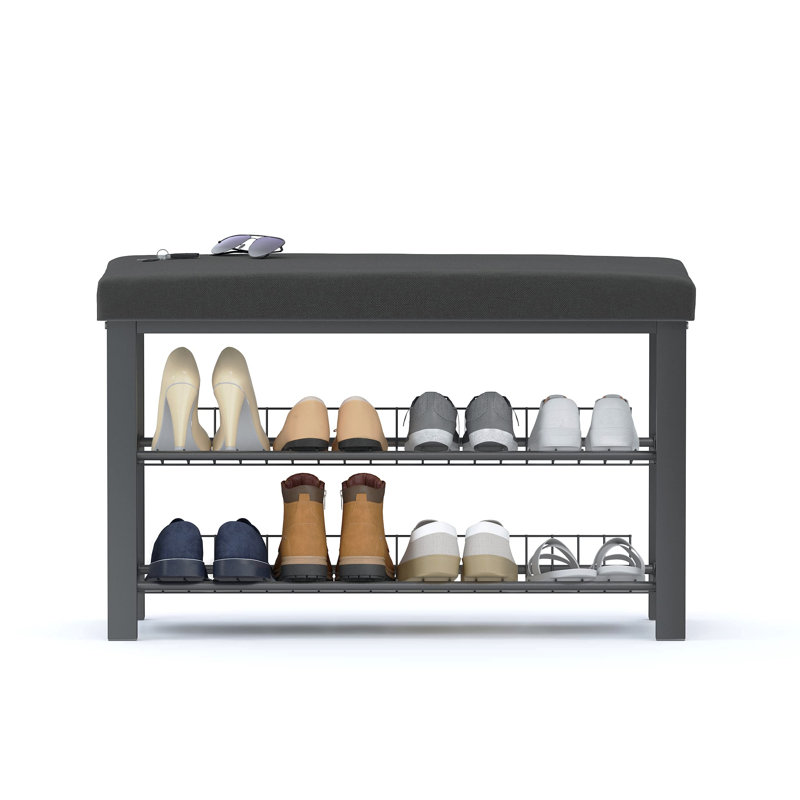 8 Pair Shoe Storage Bench, Black