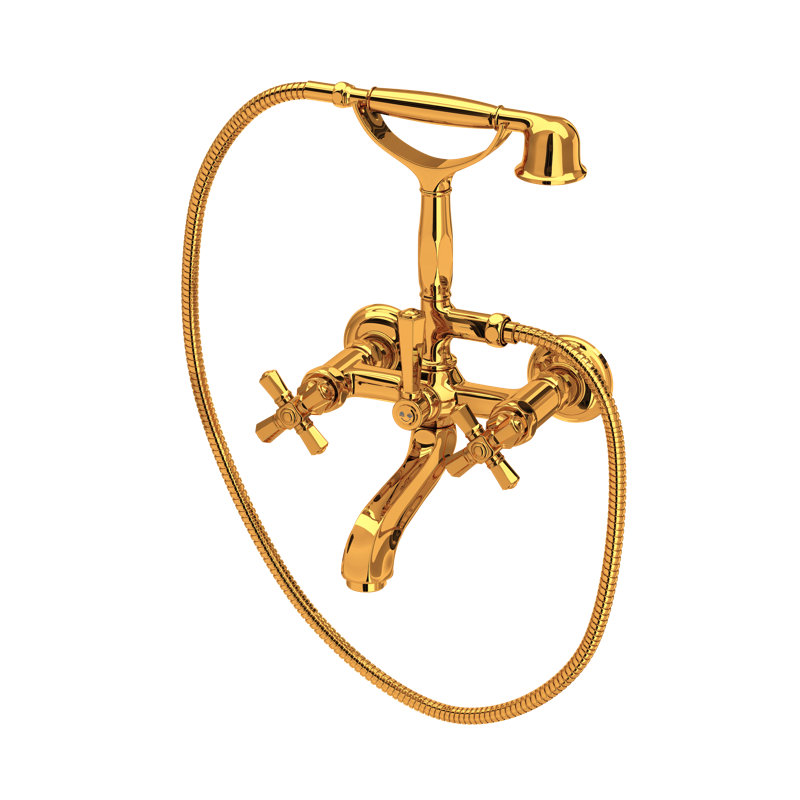 Palladian® Clawfoot Tub Faucet, Italian Brass, Industrial Metal Cross Handle