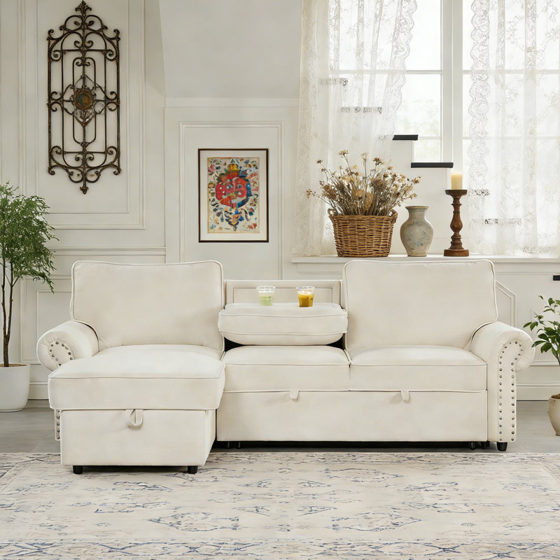 Canapé-lit modulaire avec canapé-lit réversible 95 po Chesterfilé 95 po, Mélange de polyester beige