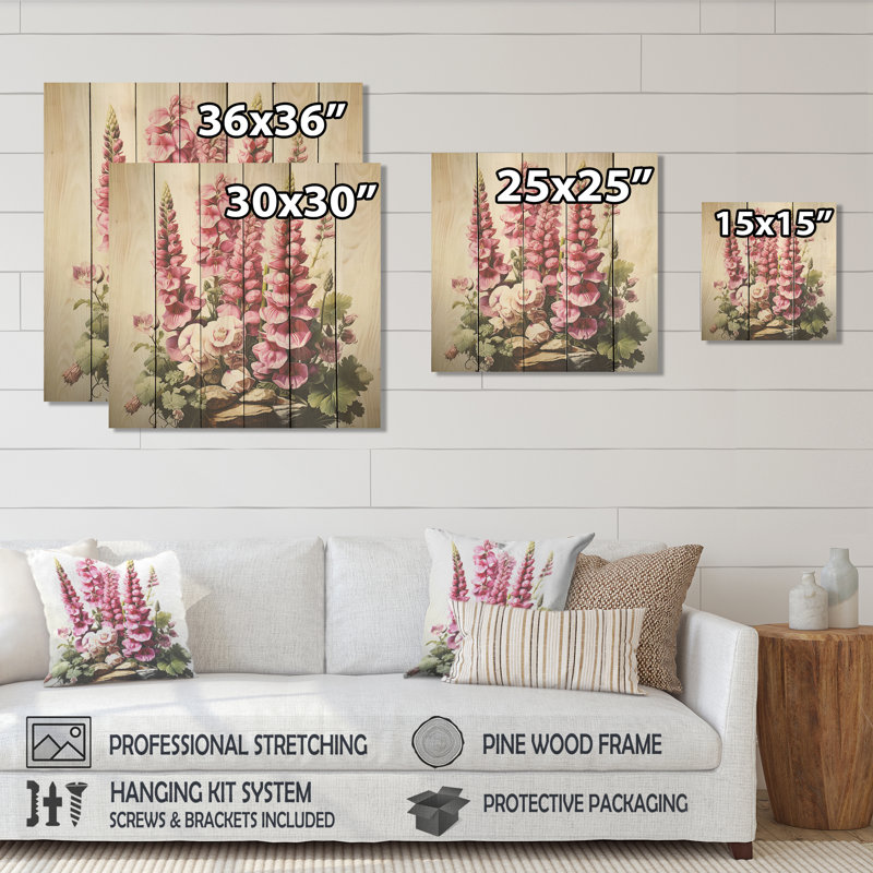 Rose Foxglove Harmony Aesthetic Stone Ensemble I - Foxglove sur impression sur bois, H 15 po x l 15 po