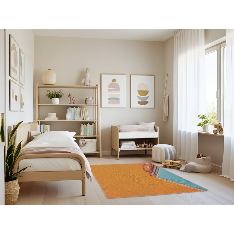 Tapis orange/bleu à motifs, Rectangle 3 pi x 5 pi