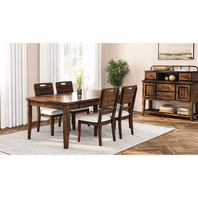 Table de salle à manger décontractée 78 po Casual Brown avec rangement à quatre tiroirs - Base en bois massif Châtaignier