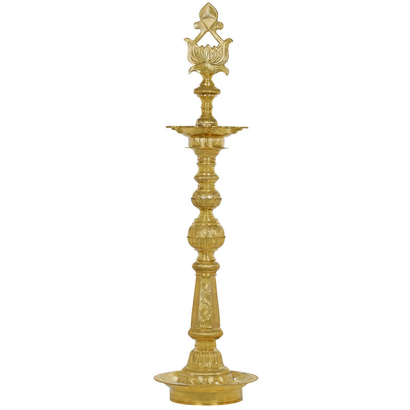 46" Large Superfine Handmade Brass Lotus Lamp - South Indian Ritual Oil Diya for Home Temple Puja Decor