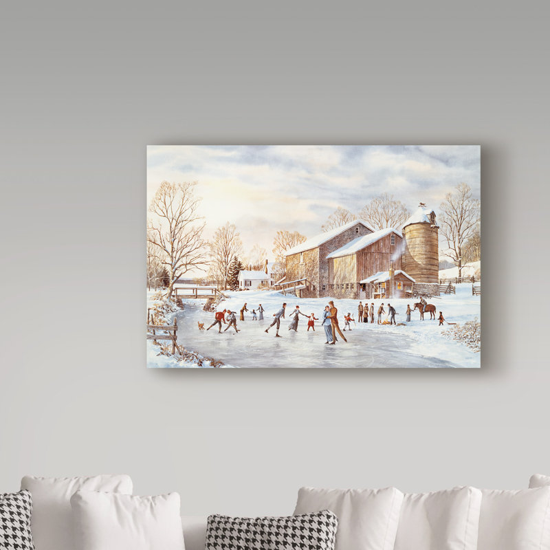 «The Skating Party» par Dravon, reproduction d'art sur toile tendue, H 22 po x l 32 po x P 2 po