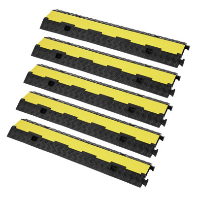 5-Piece Rubber Cable Guard, Dual Channel, 12000 lbs per Axle Load Capacity, Durable Hose & Wire Protection Ramp for Driveways, with Easy Access Top & 50 ft Caution Tape for Both Indoor & Outd