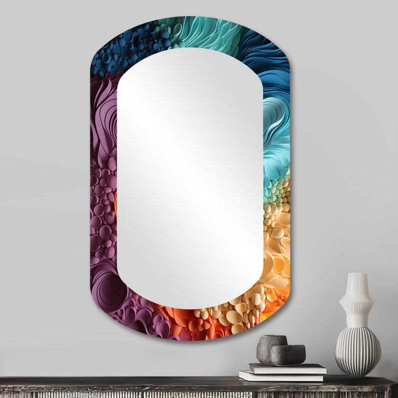 Rainbow Reverie Collages II - Abstract Collages Asymmetrical Modern Large Wall Mirror, 31" x 19"