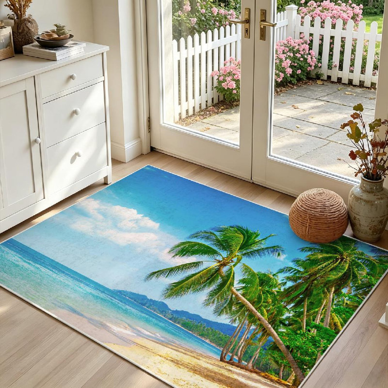 Lavable à la machine transparent, magnifique plage tropicale avec tapis intérieur, Rectangle 39 po x 63 po