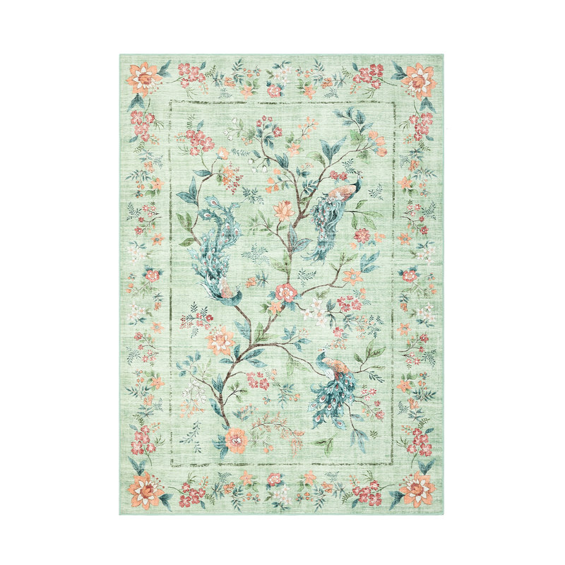 Washable Floral Rug Non Slip Modern Farmhouse Living Room Carpet Non Shedding Low Pile Floor Mats Foldable Print Accent Indoor Rug for Bedroom Playroom Nursery