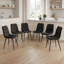 White and Black Dining Table Set with 6 Black Velvet Chairs 6 Seater Kitchen and Dining Room Set
