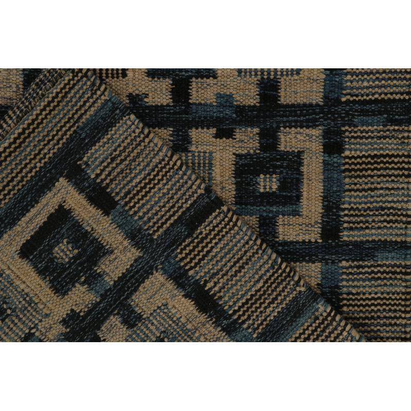 Rug & Kilim’S Scandinavian Rug In Blue And Beige-Brown Geometric Pattern, Rectangle 9' x 12'