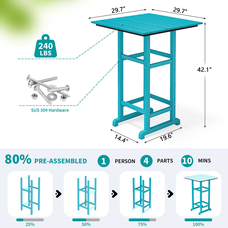 3-Piece HDPE Bar Set – All-Weather Patio Bistro Table & 2 Tall Bar Chairs, Fade-Resistant Outdoor Furniture For Balcony, Deck, Backyard, Or Poolside