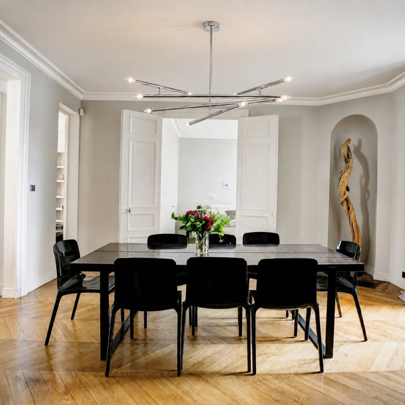 Lustre en forme de tige 10 lumières nickel brillant, Nickel