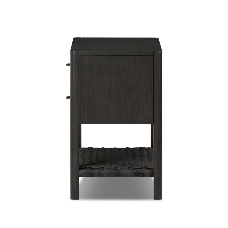 Deirdre 2 - Drawer Woven Nightstand, Smoked Black Ash
