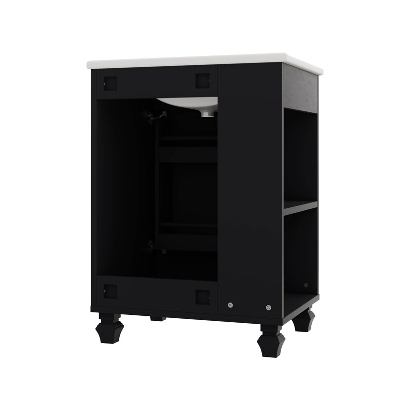 Meuble-lavabo pratique de 24 po avec lavabo - Comprend une armoire avec tablette de porte et un espace de rangement latéral ouvert
