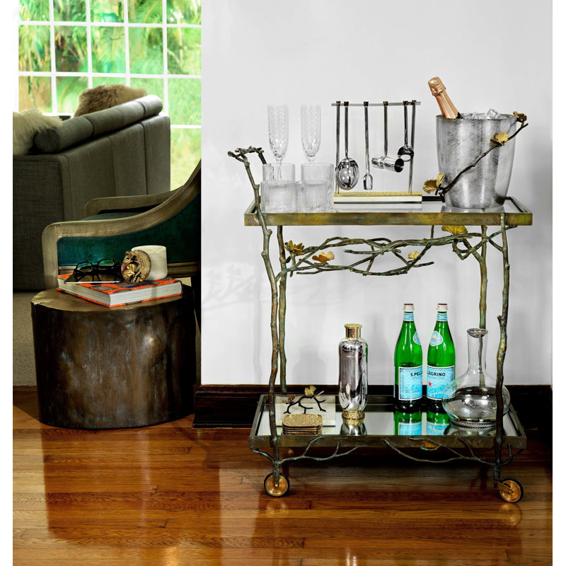 Butterfly Ginkgo Metal Bar Cart with Wheels