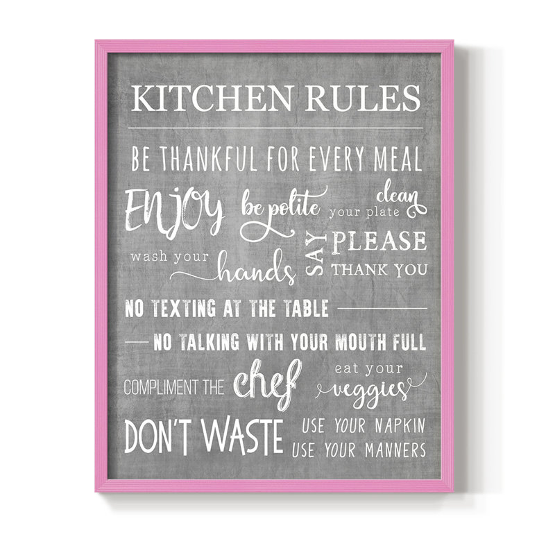 «Neutral Kicthen Rules», reproduction encadrée - bois massif, H 21 po x l 17 po, Rose
