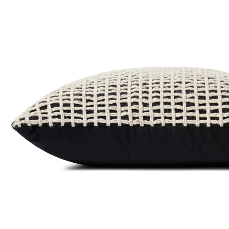 Strasbourg Plaid Cotton Blend Reversible Throw Pillow, Black/Ivory, Down