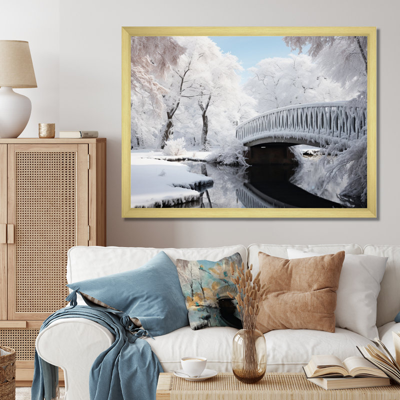 «White Bridge In Winter I», art mural sur toile, Encadrement doré, H 12 po x l 20 po x P 1 po