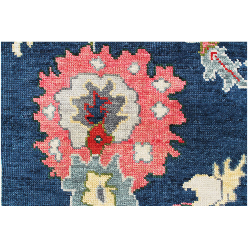 Navy Blue Oushak Rug Hand Knotted Wool – Traditional Turkish Oushak Style Area Rug – Vintage Floral Medallion Carpets 