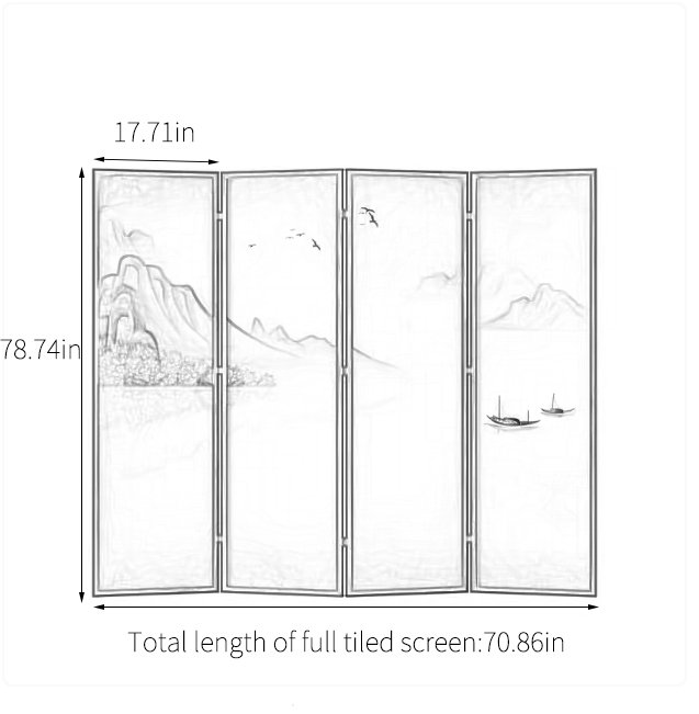 New Chinese folding screen, 78.74" H x 70.86" W x 1.37" D