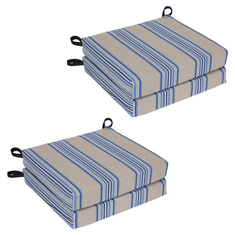 Outdoor 3'' Seat Cushion, Tan/Blue Striped
