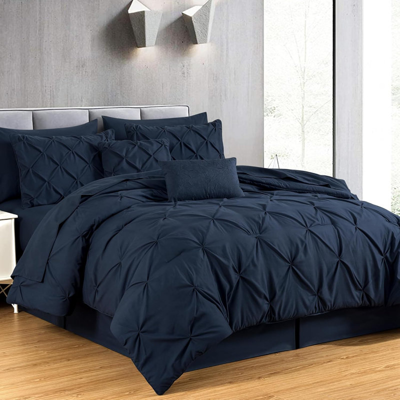 10-Piece Pintuck Bed in a Bag Comforter Set with Sheets and Decorative Pillows, King Comforter + 9 Additional Pieces