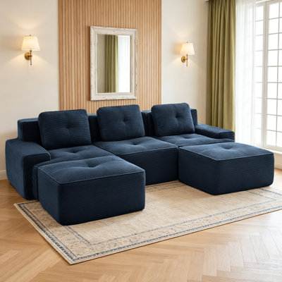  Geier 117.50" U Shaped Couch, Modular Sectional Sofa, 3-Seater Comfy Cloud Couch with Two Movable Ottoman