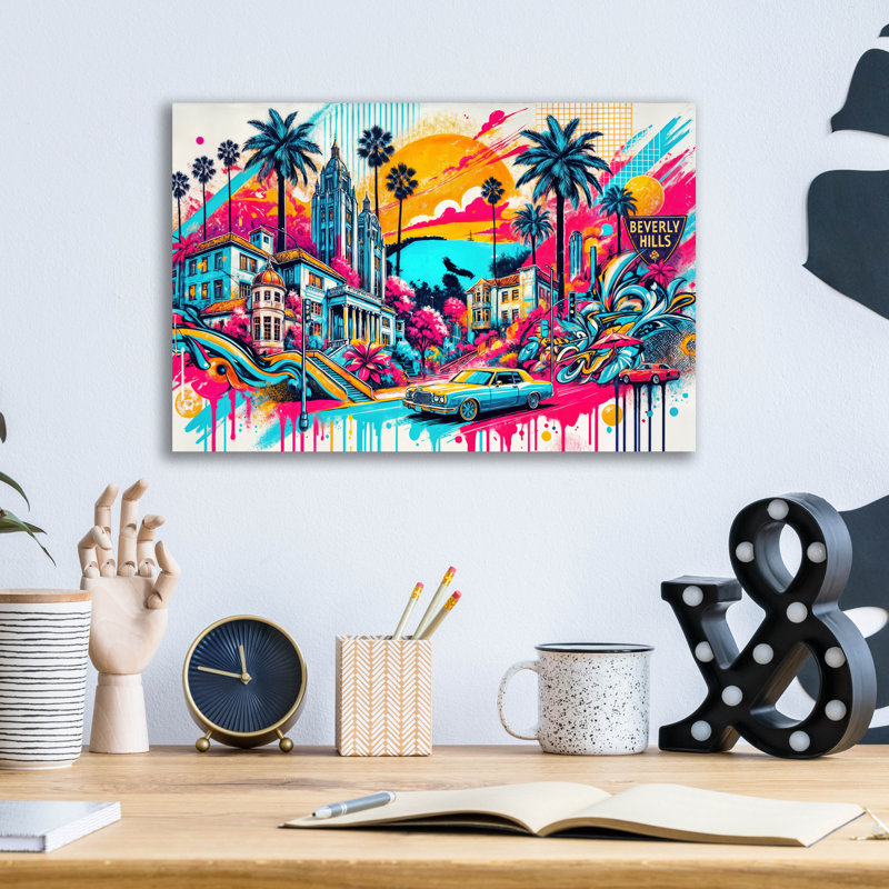 «Beverly Hills» par Rey Klimt, art mural en verre acrylique, H 12 po x l 16 po x P 0,13 po